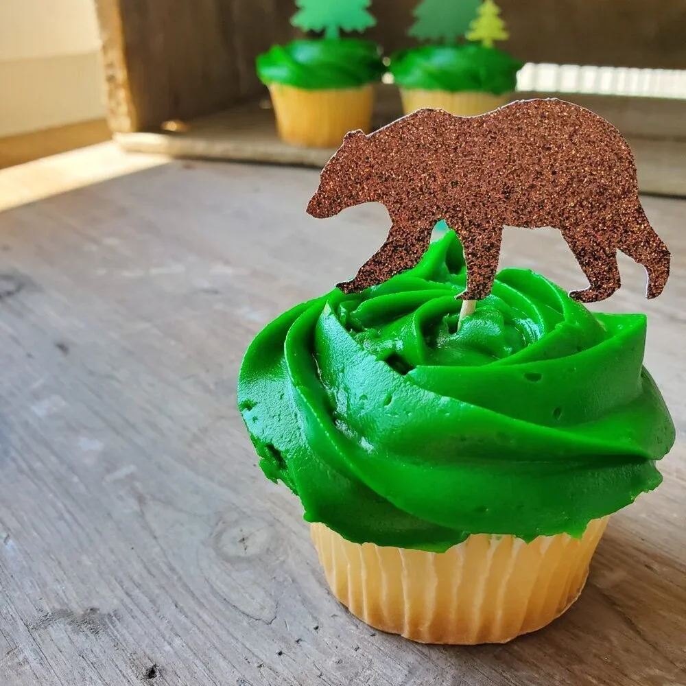 NEW- 2 Dozen Brown Glitter Bear Cupcake Toppers